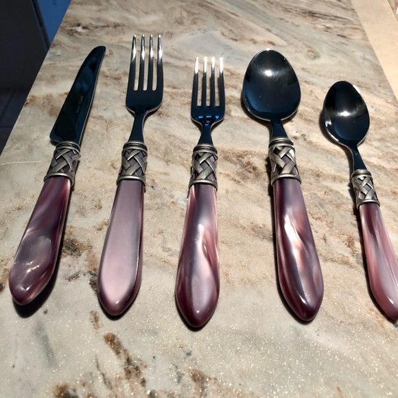 Vietri Aladdin Antique finish Lilac/Abalone Flatware 30 pieces Open box$900 - Picture 8 of 12